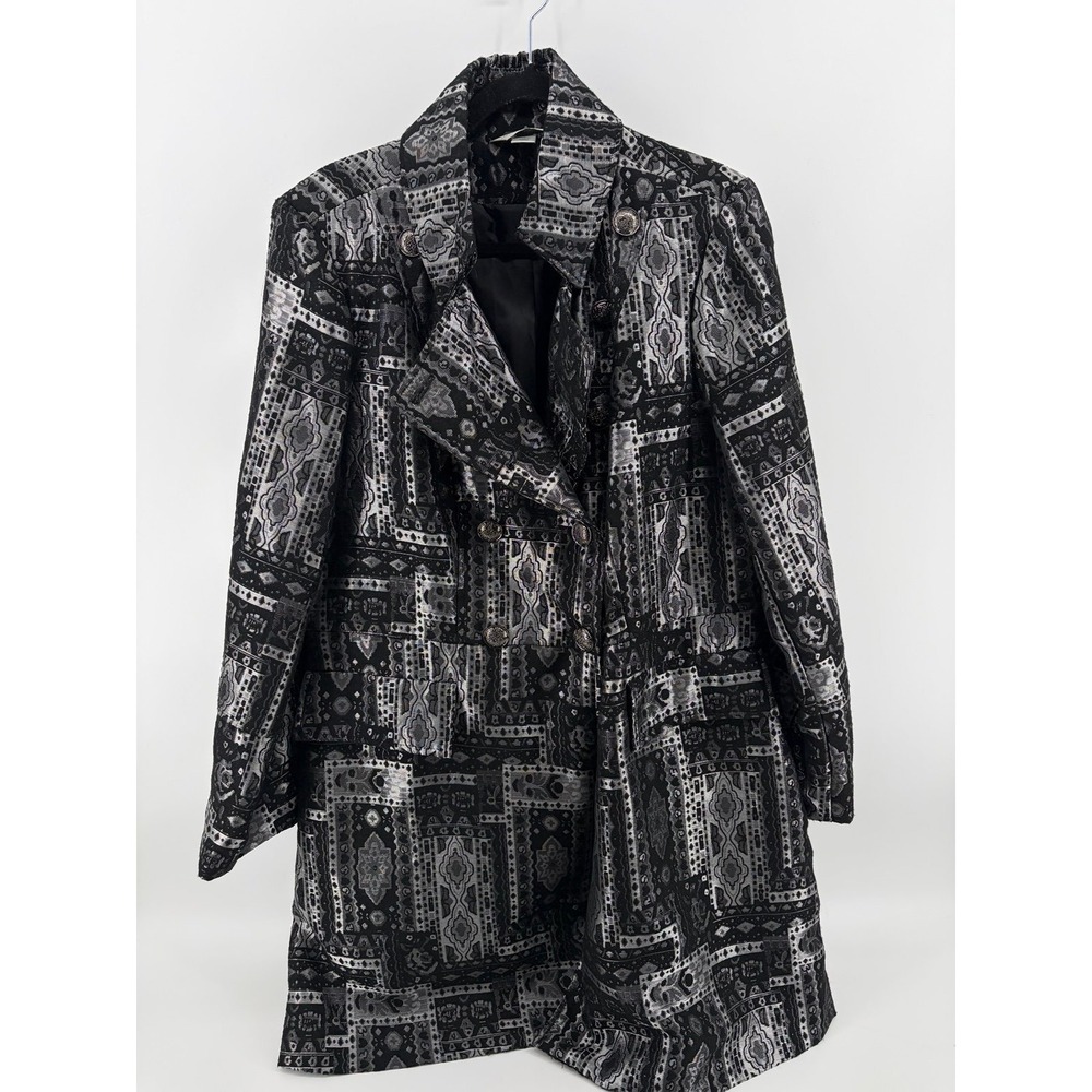 Christopher And Banks, Black/Silver Duster Coat, Lined 60" Long, Women's Size L
